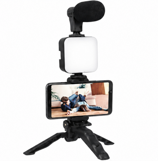 Set grabación móvil 3 en 1 (trípode + micro + luz)