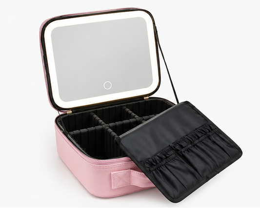 Organizador de maquillaje portátil con espejo LED